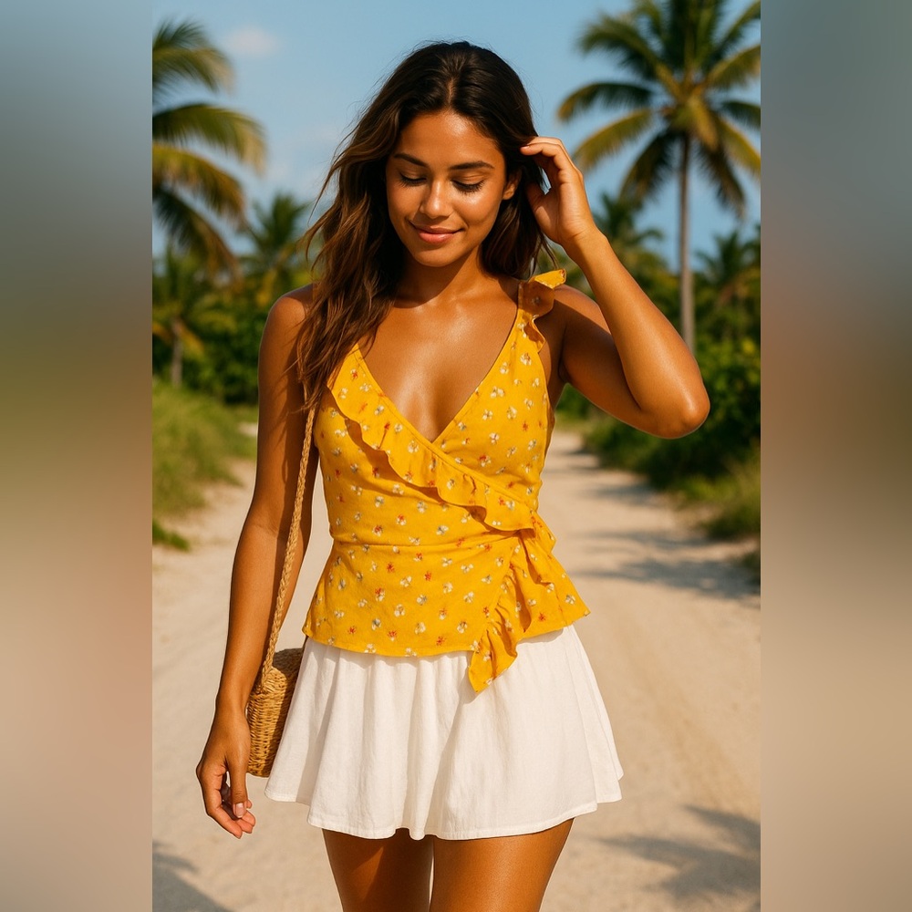 Madewell 100% Silk Yellow Floral True Wrap Blouse NWT